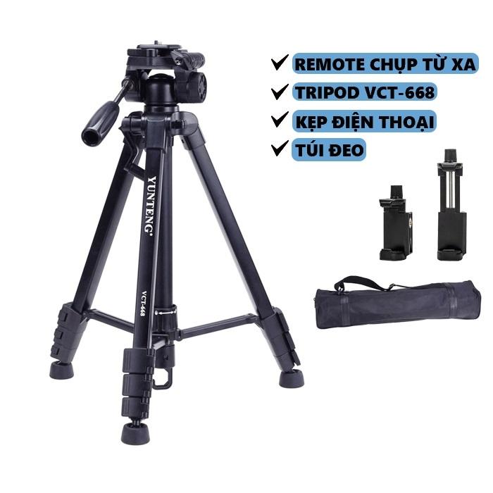  Tripod điện thoại Chân máy ảnh Chính hãng YUNTENG VCT- 668 tặng kèm kẹp điện thoại YUNTENG túi đeo tiện dụng Phụ Kiện Selfie 