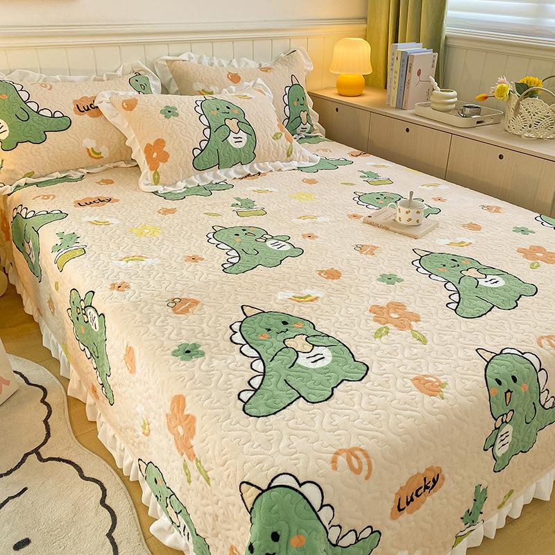 Thickened Bed Sheet New Non-Slip Milk Velvet Cotton Printed Bed Cover Bedding Three-Piece Set 8