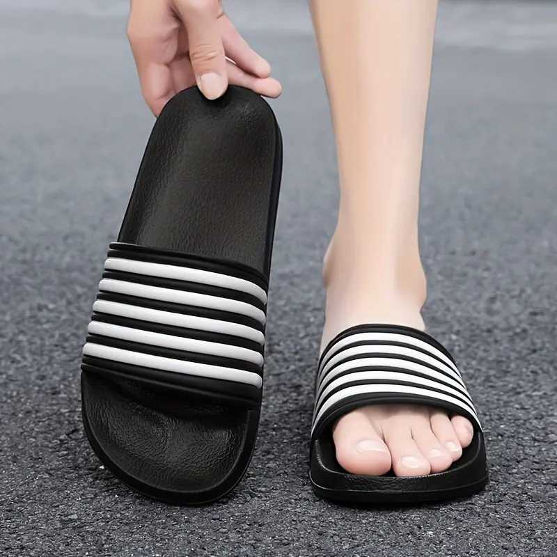 Men's Trendy Striped Open-Toe Slippers, Non-Slip Durable Indoor/Outdoor Footwear for All Seasons 3
