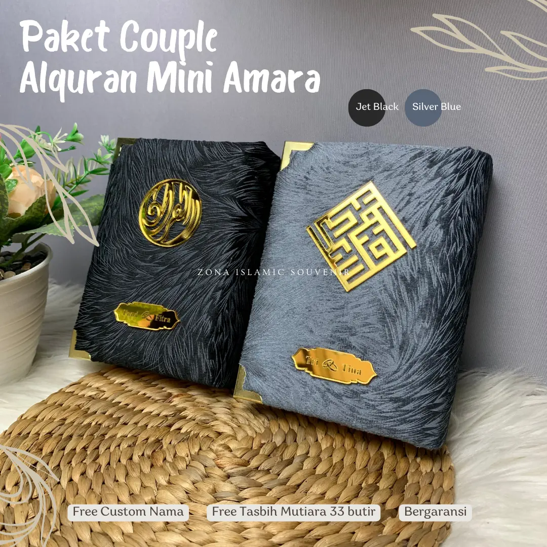 Paket Couple Alquran Mini A6 Amara Custom Nama | Seserahan | Hampers | Tasbih Hard Cover muslim mukena Mutiara Sajadah