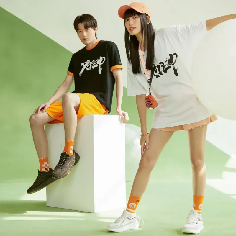 878229010218 XTEP Short-Sleeved Men's 2022 XTEP Short-Sleeved Men's 2022 Summer New Men's National Fashion Couple T-shirt Cotton Half Sleeve Top Sports T-shirt Plus Size