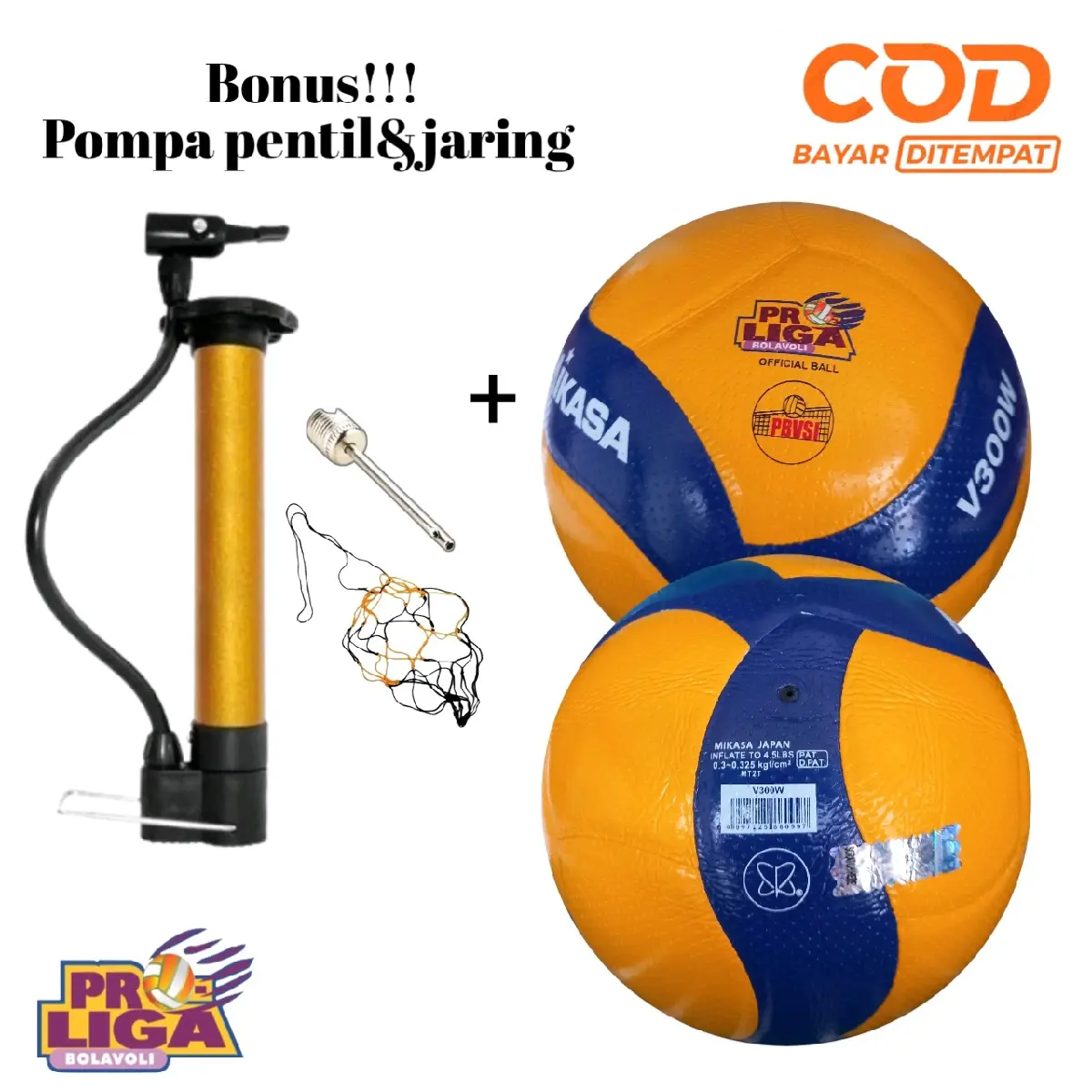 BOLA VOLLY MIKASA V300W GLOSY ORIGINAL JAPAN/GRATIS POMPA PENTIL&JARING