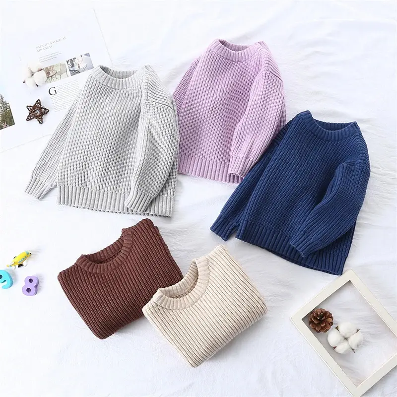 Newborn Baby Girl Boy Knitted Long Sleeve Sweater Solid Loose Pullover Casual Tops Kids Sweater Autumn Winter Clothes 0-5Y