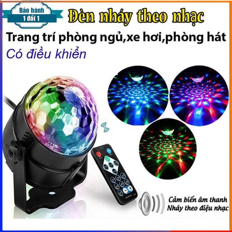 Đèn led trang trí xoay 7 màu cảm ứng theo nhạc [ Có điều khiển ] - Đèn nháy laze phòng bay vũ trường
