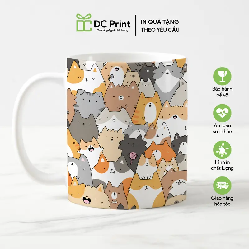 Ly Sứ Cốc Sứ Họa Tiết Mèo Dễ Thương, Cốc Nước, Cà Phê, Quà Tặng Sinh Nhật 0