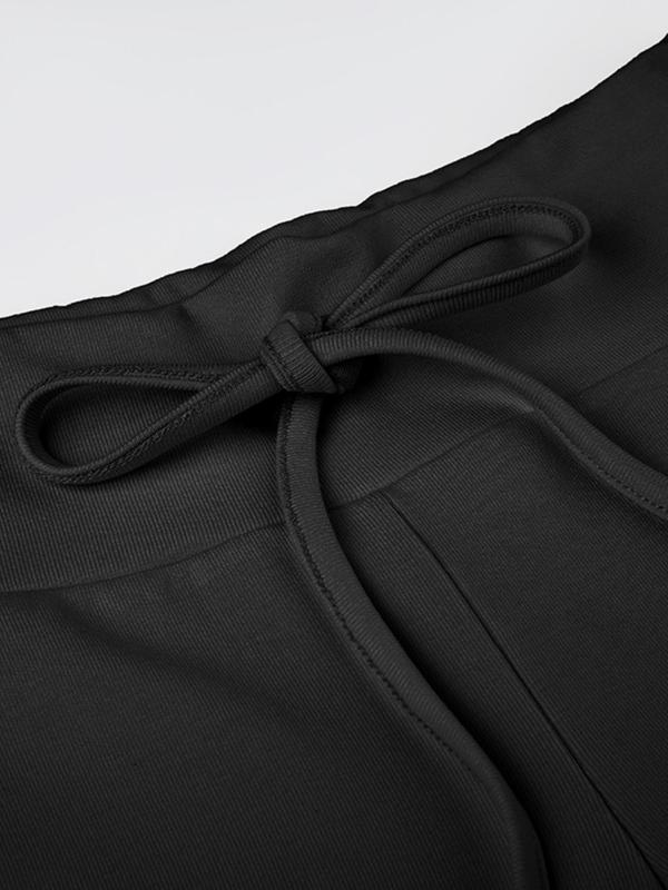 Women's Solid Drawstring Waist Straight Leg Pants, Casual Drop Waist Trousers for Spring & Fall, Ladies Bottoms for Daily Wear 5