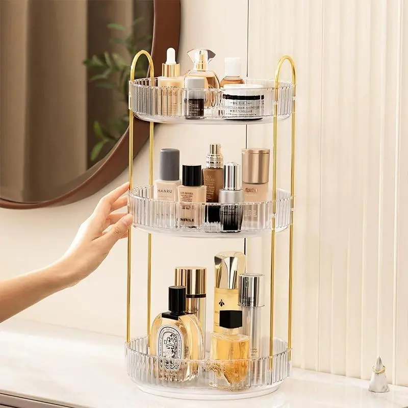 360° Rotatable Cosmetic Storage Rack, 1 Count 3 Layer Large Capacity Skincare Perfume Display Rack, Space Saving Countertop Dresser, Independent Makeup Rack, Organiser