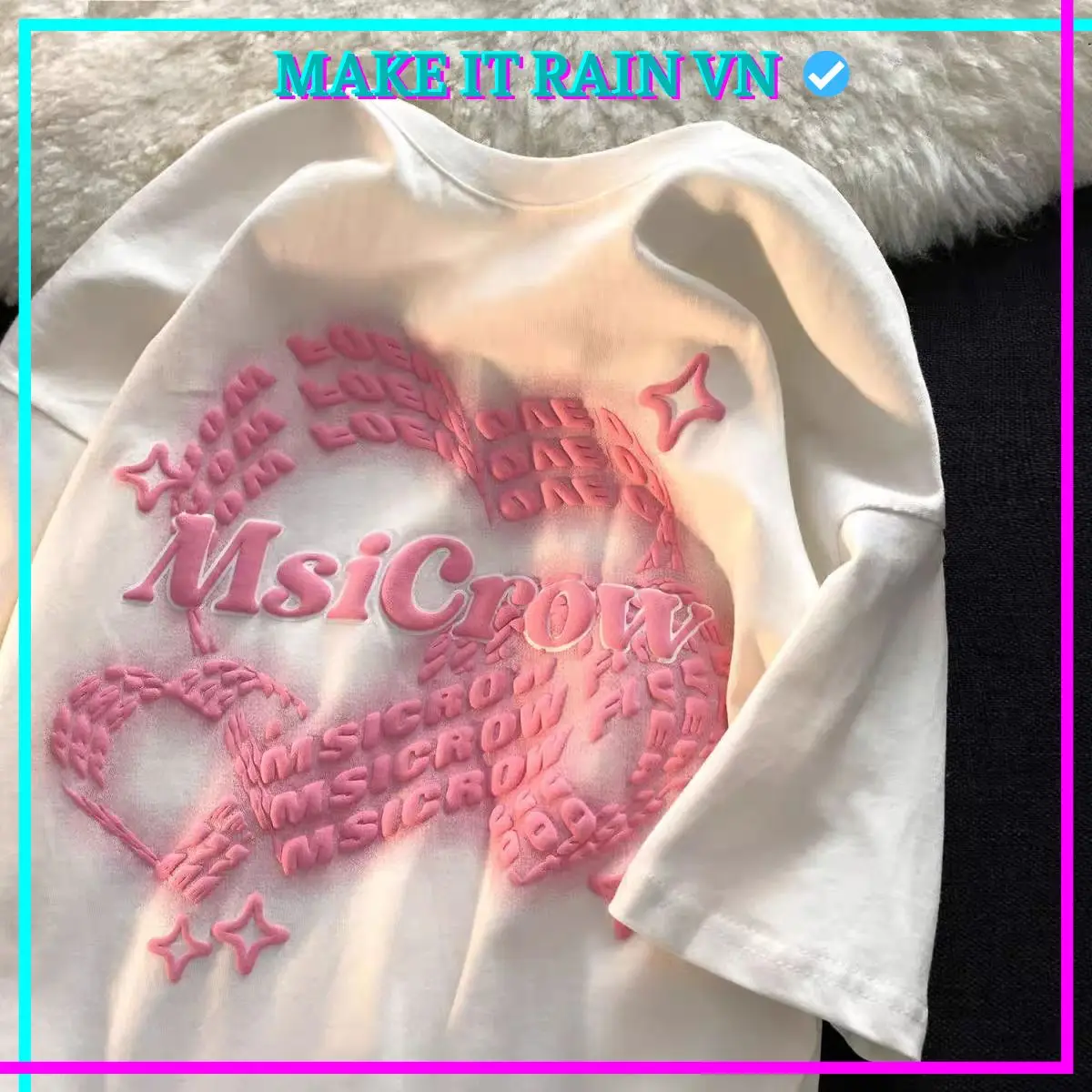 [MUA 3 GlẢM 10K TẶNG THÊM MÓC KHÓA, MUA 2 GlẢM 5K] Áo Thun Unisex MSICROW IN NỔI Make It Rain VN, Áo Phông Nam Nữ Form Rộng Cổ Tròn