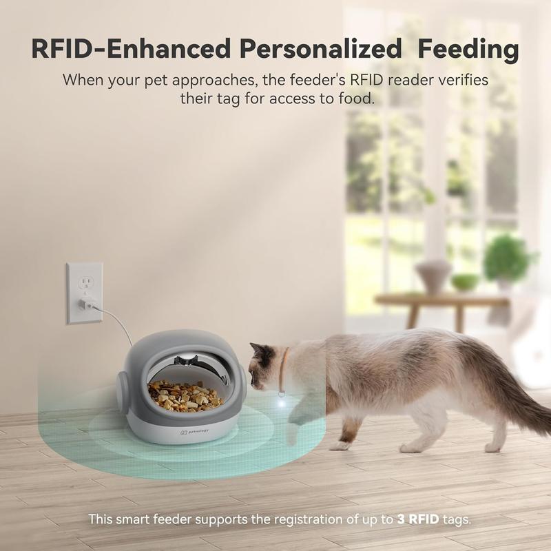 TikTok Shop Automatic Cat Feeder RFID Cat Food Dispenser with Collar Sensor Timed Auto Pet Feeder for Multi Cat Households 4 Feeding Modes Suitable for Both Wet and Dry Food Gray