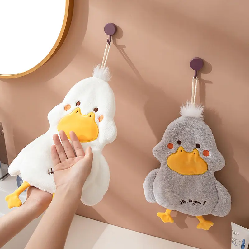 Khăn Tay, Thiết Kế Hình Vịt Vàng Hoạt Hình Dễ Thương, Khăn Treo, Hai Lớp, Thấm Hút Và Nhanh Khô, Thích Hợp Cho Nhà Bếp Và Phòng Tắm, Khăn Rửa, Khăn Lau Tay