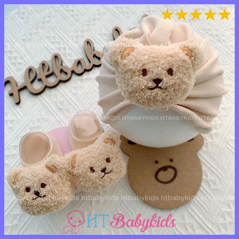 Set Mũ Turban Kèm Tất Gấu Siêu Dễ Thương Cho Bé