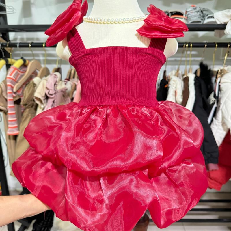 Váy voan tơ công chúa 2 bên vai đính nơ 5-35kg cho bé gái - Đỏ/ Hồng/Đen/Trắng kem/Trắng tinh/Tím