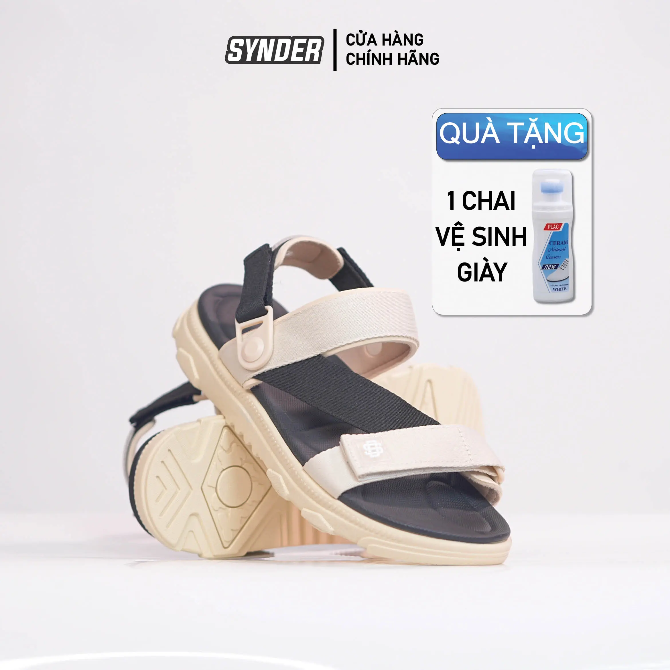 Dép Sandal Nam Nữ SYNDER SD2 - Nam tăng 1 size, nhẹ,thoáng mát [Be Đen, Size 36-44, Tặng chai vệ sinh]