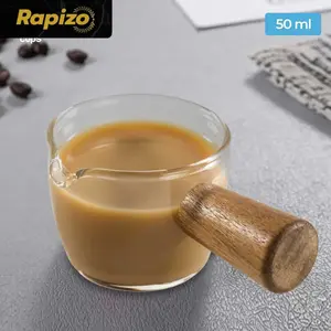 Rapizo Gelas Milk Jug Pitcher Handle Kayu Kopi Latte Art