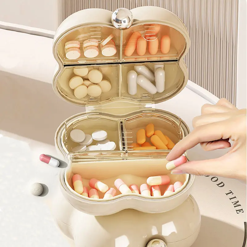Vinnatsu Pill Box Mini Segel Kotak Obat Travel Case Jewel Daily Pill Box/Kotak Tempat Obat 8 Sekat Kotak Pil Tahan Air/Permata Kotak Perjalanan 6