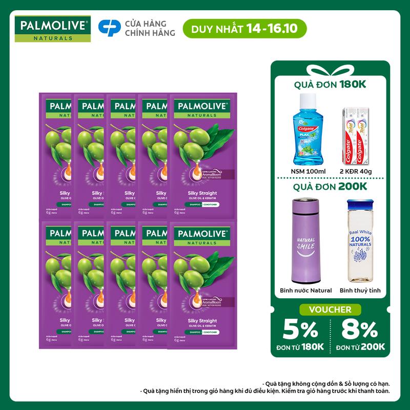 [Duy nhất 14-16.10] Bộ 10 gói Dầu gội Palmolive kèm dầu xả chiết xuất thiên nhiên từ Keratin & Sữa dừa Chăm sóc tóc và Dưỡng tóc bồng bềnh 6g x 10