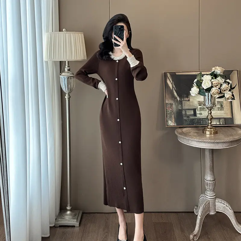 Váy Dệt Kim Bó Sát Phong Cách Hepburn, Dành Cho Nữ, FK * K, Hàng Mới Về, Màu Đen, Năm 2025