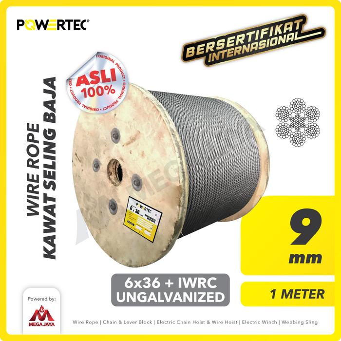 Promo POWERTEC Wire Rope / Kawat Seling Baja 6x36 IWRC 9mm Ungalv - 1 ...