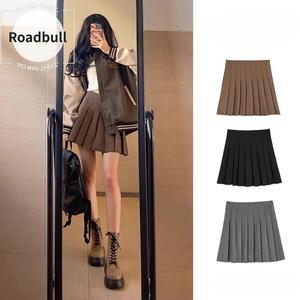 ROADBULLプリーツスカート レディース 春と秋に コーヒー色 ショートスカート ハイウエスト スリム効果 春と秋の新しい JK風 チェック柄 大きいきいきいサイズ Aライン スカート