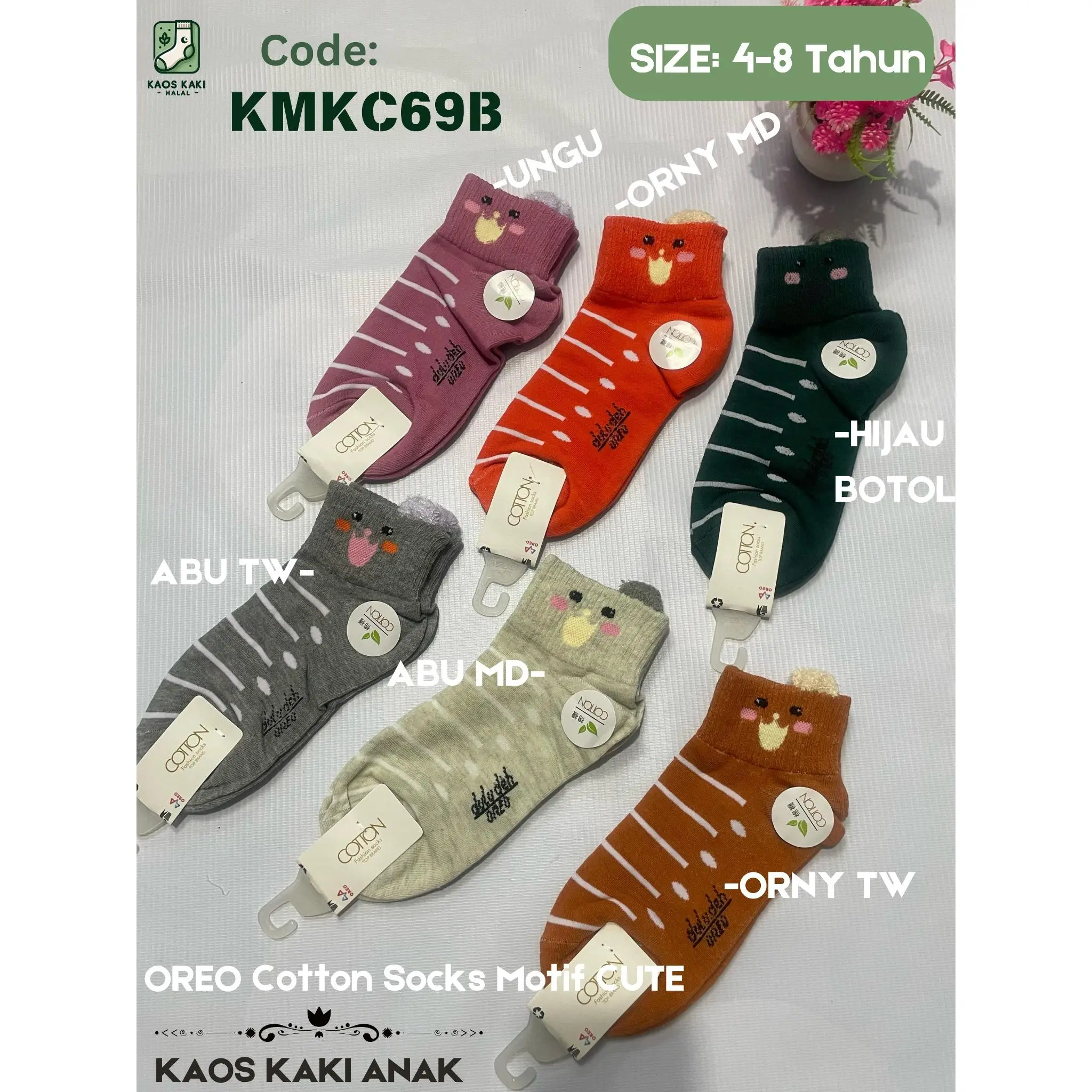 Kaos Kaki Anak Kaos Kaki Warna Motif Umur 8-13 Tahun  | Kos Kaki