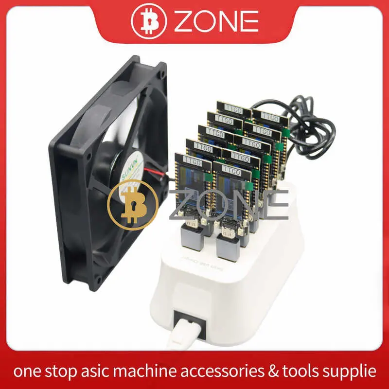 10PCS Bitcoin NerdMiner V2 56KH S*10 BTC Lottery Station 60W 10 Port Nerd 1.14 Solo Miner Hub With Coog Fan