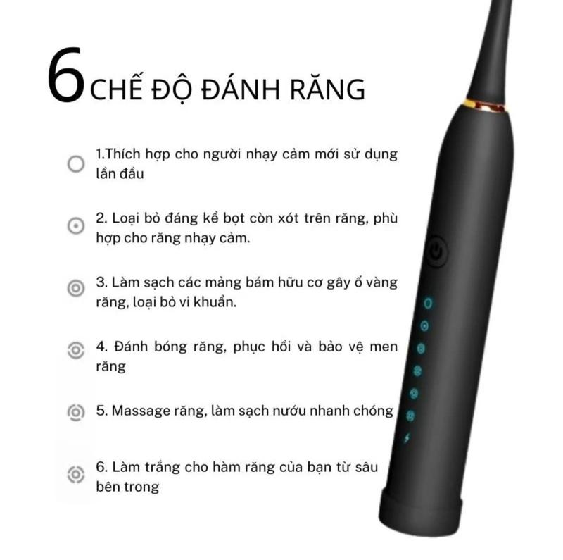 Bàn Chải Đánh Răng Điện Vệ Sinh 5 Chế Độ Pin Sạc 1200MAH, Kèm Dây Cắm Sạc USD, Kèm Đầu Thay Thế Tiện Dụng, Kiểu Dáng Cute 7
