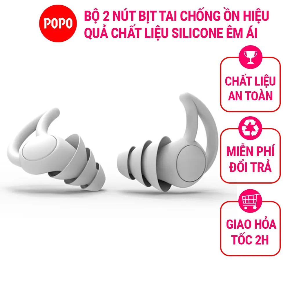 Nút bịt tai chống ồn khi ngủ, bộ 2 cái ba tầng lọc âm bảo vệ tai POPO chất liệu silicone êm ái dễ chịu nút  bịt  tai  chống  ồn