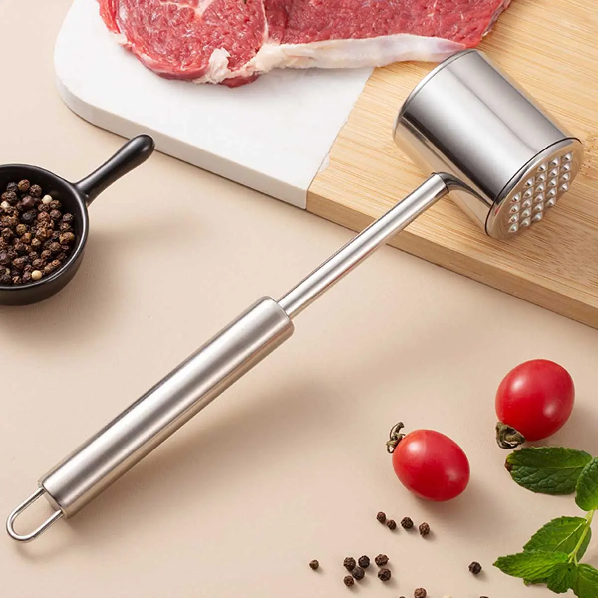 Stainless Steel Household Kitchen Tool Meat Hammer Lamb Chop Steak Tender Meat Machine Double-Sided Meat Hammer