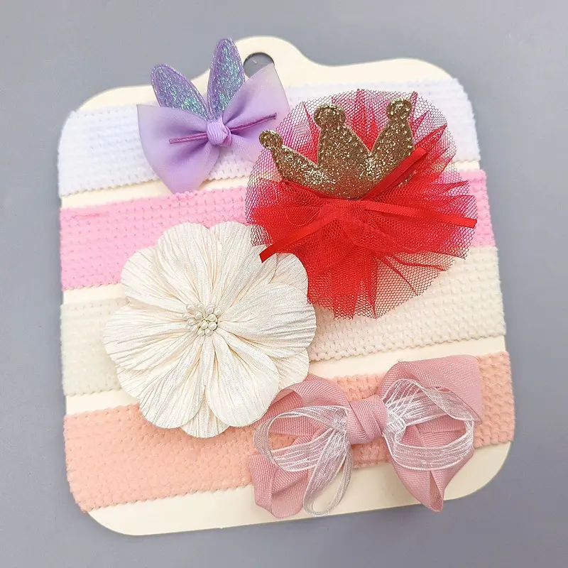 Caramel - Bandana Bayi Anak-Anak Perempuan Headband Set 3 Pcs Accessories Motif Pita Bunga Bando Newborn Aksesoris Rambut 3