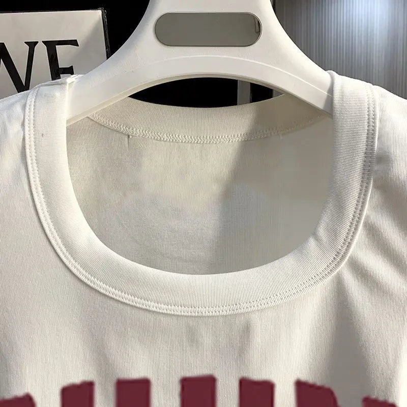 Trang Phục Mùa Hè, Dễ Phối Đồ Của Cô Gái Nóng Bỏng, Màu Trắng, Dáng Ôm, Áo Crop-Top Cổ Chữ U, Áo Thun ngắn Tay Áo, Dành Cho Nữ, Hàng Mới Về 2024, Cạp Cao Ngắn, Phong Cách Ins 5
