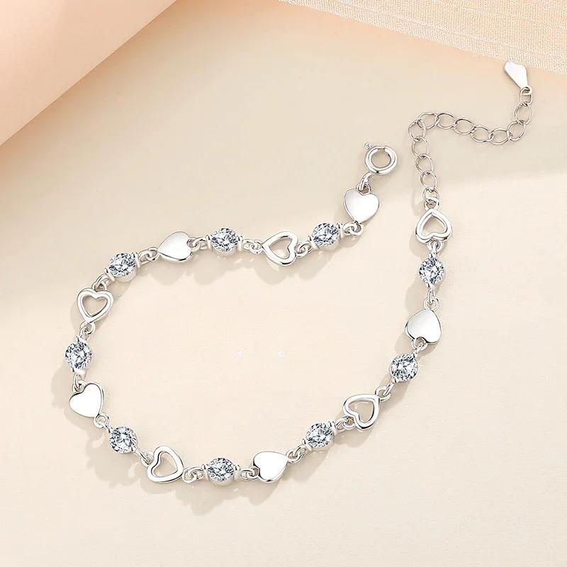 Zircon Heart 925 Sterling Silver Bracelet Zircon Heart 925 Sterling Silver Bracelet