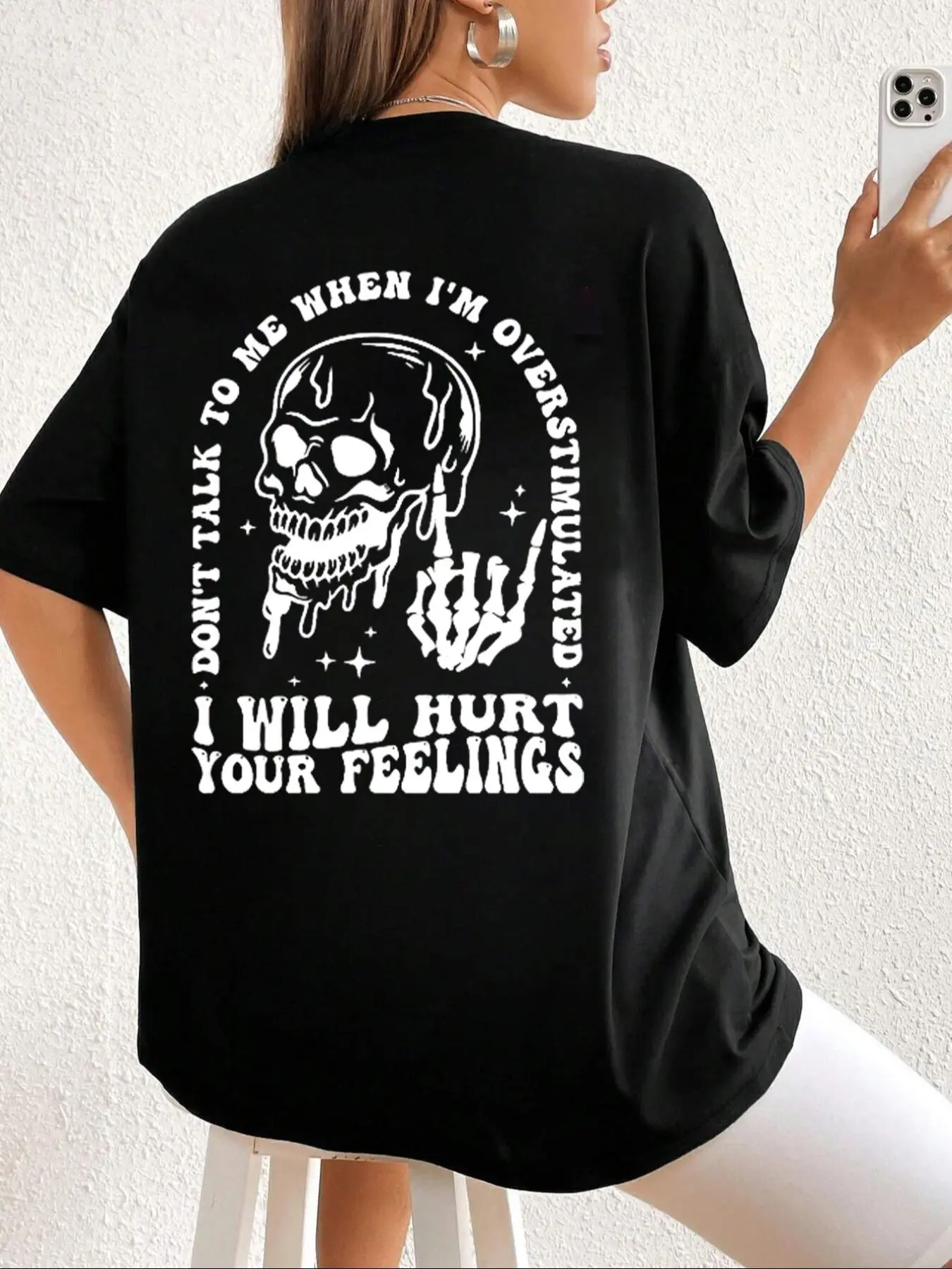 Women's Skull & Letter Graphic Half Sleeve Round Neck Tee, Summer Clothes, Fashion Casual Crew Neck Drop Shoulder T-Shirt for Summer Daily Outdoor Wear, Halloween Theme Ladies Clothes for All Seasons