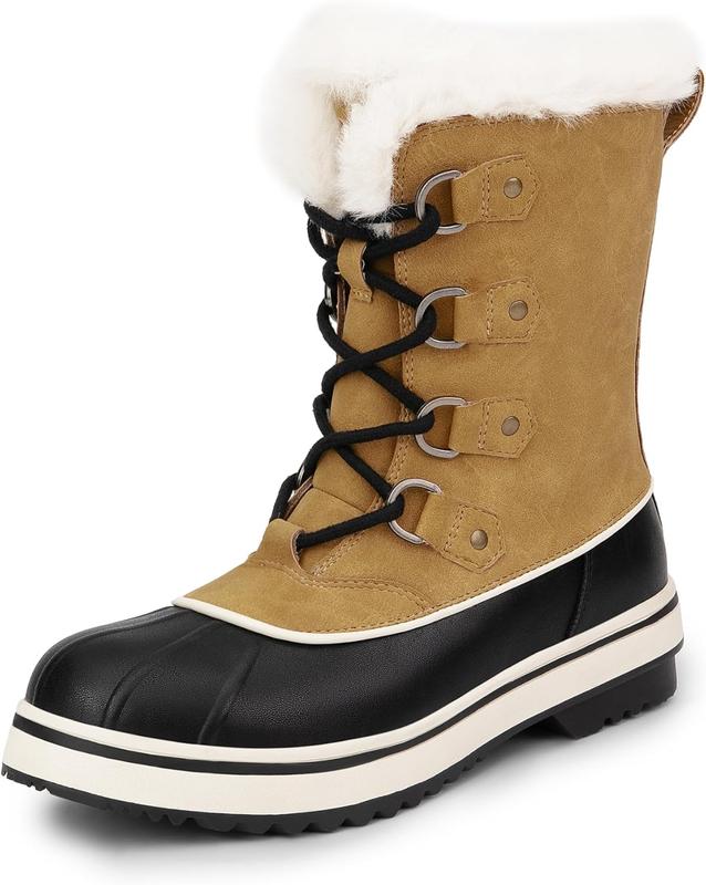 TikTok Shop Women s Snow Winter Boots Mid Calf Waterproof Warm Faux Fur Lined Lace Up Anti slip Outdoor Duck Boots