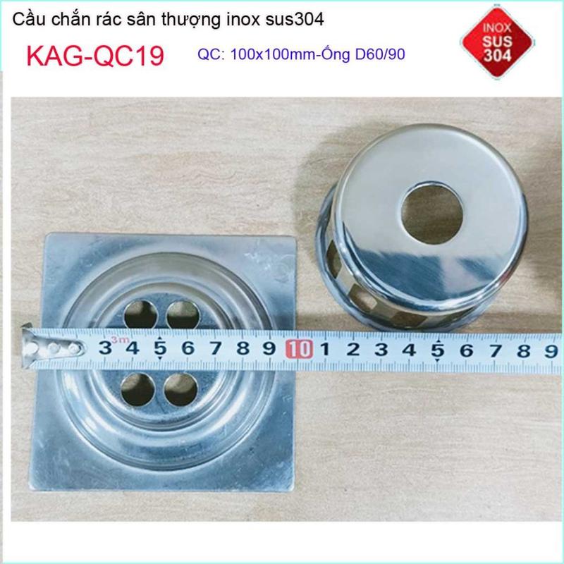 Cầu chắn rác đế vuông 10 x 10cm D60 KAG-QC19, thoát nước sân thượng SUS304 ống 6cm thoát nhanh chắn rác tốt 3