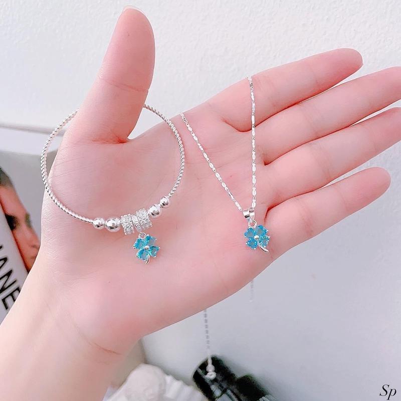 Set cỏ 4 lá đá phong thuỷ ( dây chuyền - lắc tay ) đủ màu sắc siêu xinh HTJ