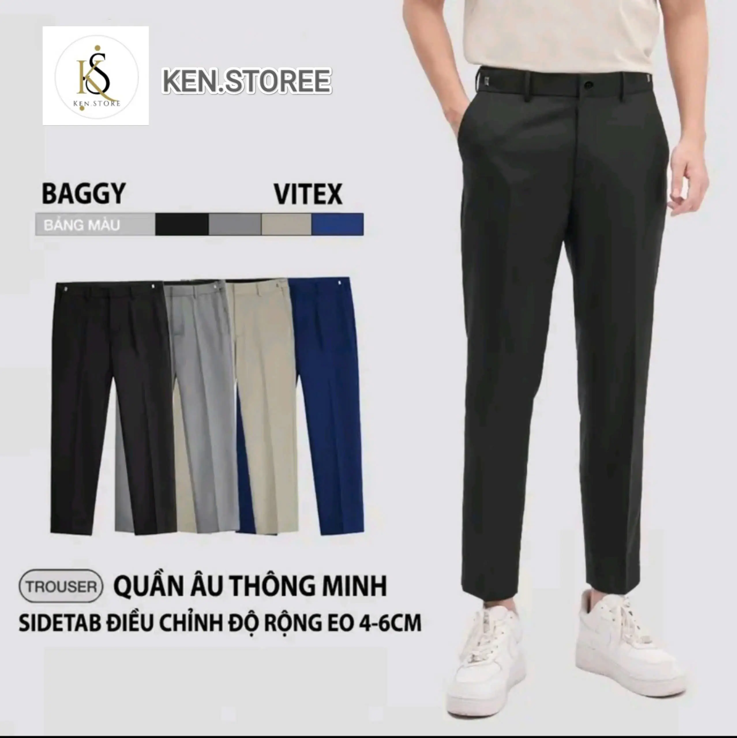 ( CÓ BIGSIZE ) Quần âu nam hàn quốc KEN.STORE,quần tây nam điều chỉnh sidetad dáng baggy vải co giãn dày dặn dáng suông ống rộng, Menswear Pants Ong