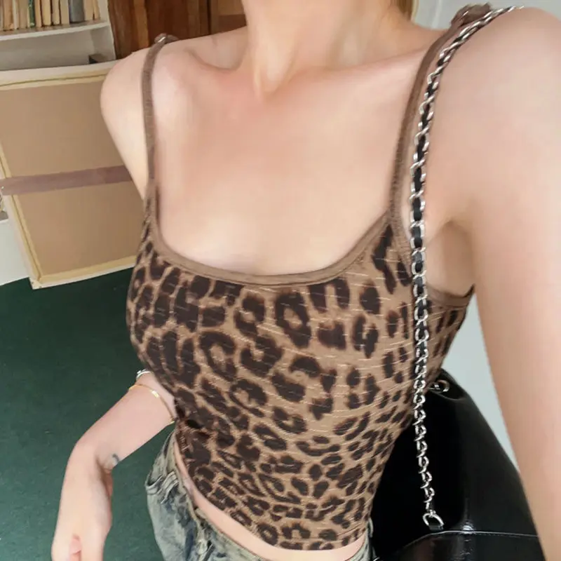 Women's Leopard CamisoleFit Scoop Neck Sleeveless Backless Spaghetti Strap Tank Tops for Party Club Cocktail