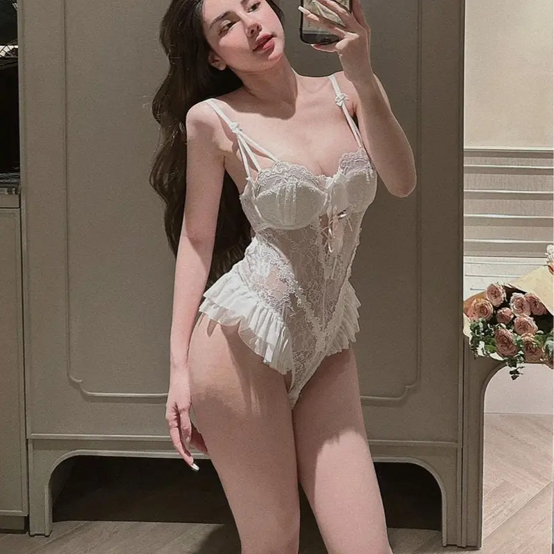 Bodysuit ren xẻ ngực váy ngủ jum xẻ quyến rũ quả ngang tôn dáng ngực cài cúc Sx 309 QCCC Muối Sleepwear - Hàng có sẵn 2