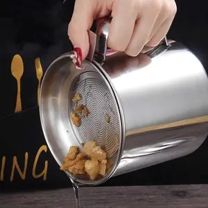 *Oil Pot Saringan Minyak Wadah Penyaring Minyak Goreng Tempat Penyimpanan Minyak 1.3L Peniris Minyak Stainless Steel Kitchenware