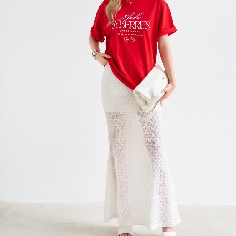  Berries | Doris Midi Skirt | Váy midi chất ren thun form ôm 