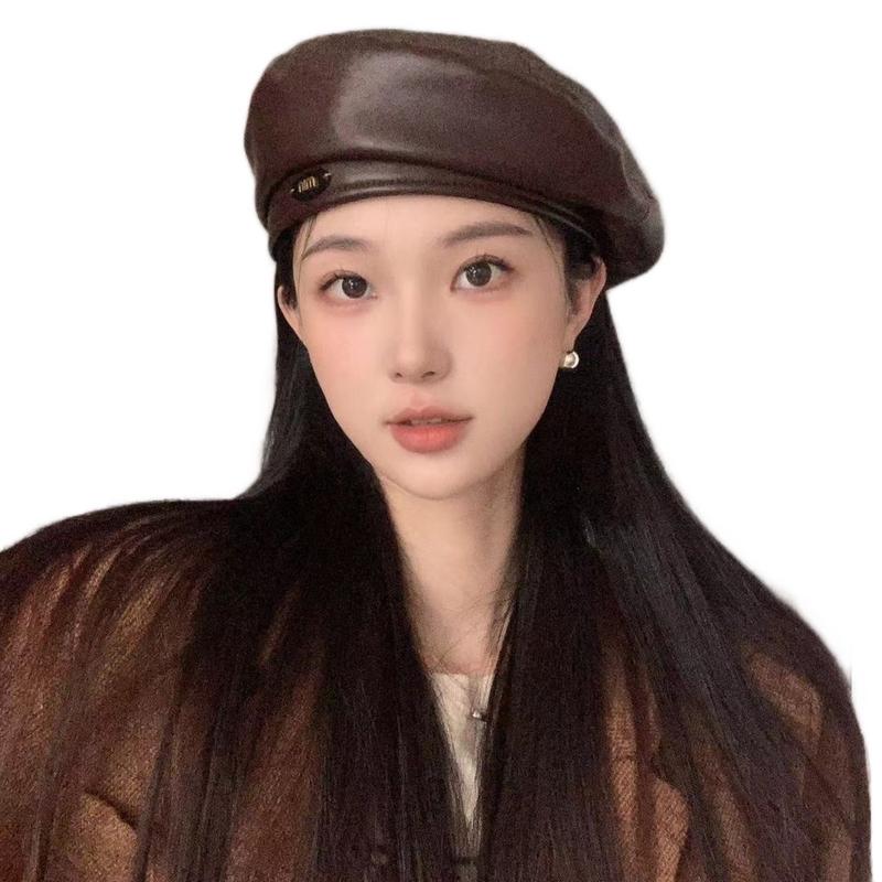 Mũ nồi nữ chất liệu da có tag Min màu trơn dễ phối đồ phù hợp mọi dáng mặt cho nữ