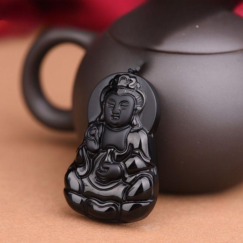 Mặt Dây Chuyền Phật Quan Âm Và Đạt Ma Bằng Đá Obsidian Tự Nhiên, Vòng Cổ Nam Và Nữ, Mặt Dây Chuyền thả Phật Tai To, Thích Hợp Để Đeo, Mặt Dây Chuyền Phật. 2