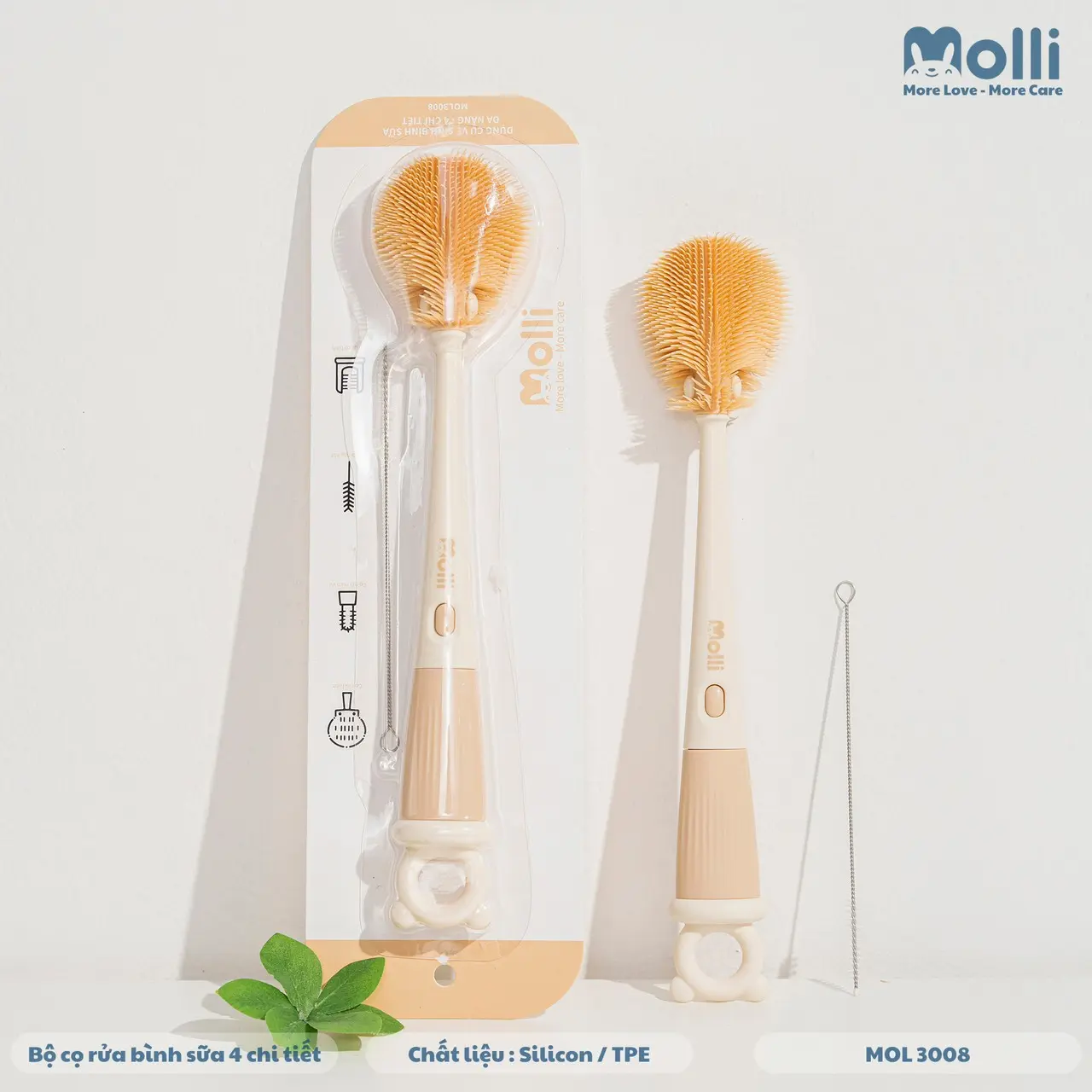 Bộ cọ bình sữa Molli chất liệu silicon 4 chi tiết cho bé Voi
