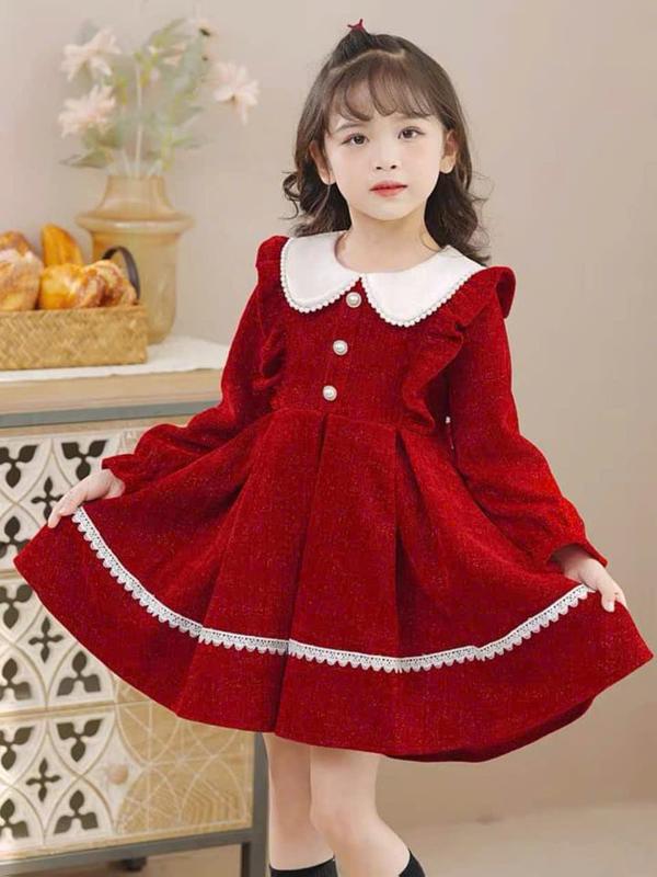 VÁY NHUNG Kim Tuyến dài tay hàng cao cấp cho bé gái style HÀN QUỐC từ 9kg-32kg set xinh vaybe đầm  xinh đầm  cô dâu 9 tuổi red  dress girl bat vay tetcho be