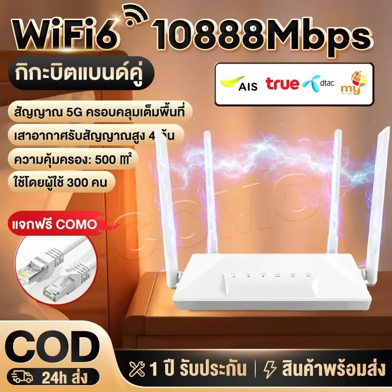 เราเตอร์ใส่ซิม เราเตอร์ 4G/5G Router 10888Mbps 5G LTE Wireless Router ใช้ได้กับซิมทุกเครือข่ายเสียบใช้เลยไม่ติดตั้ง