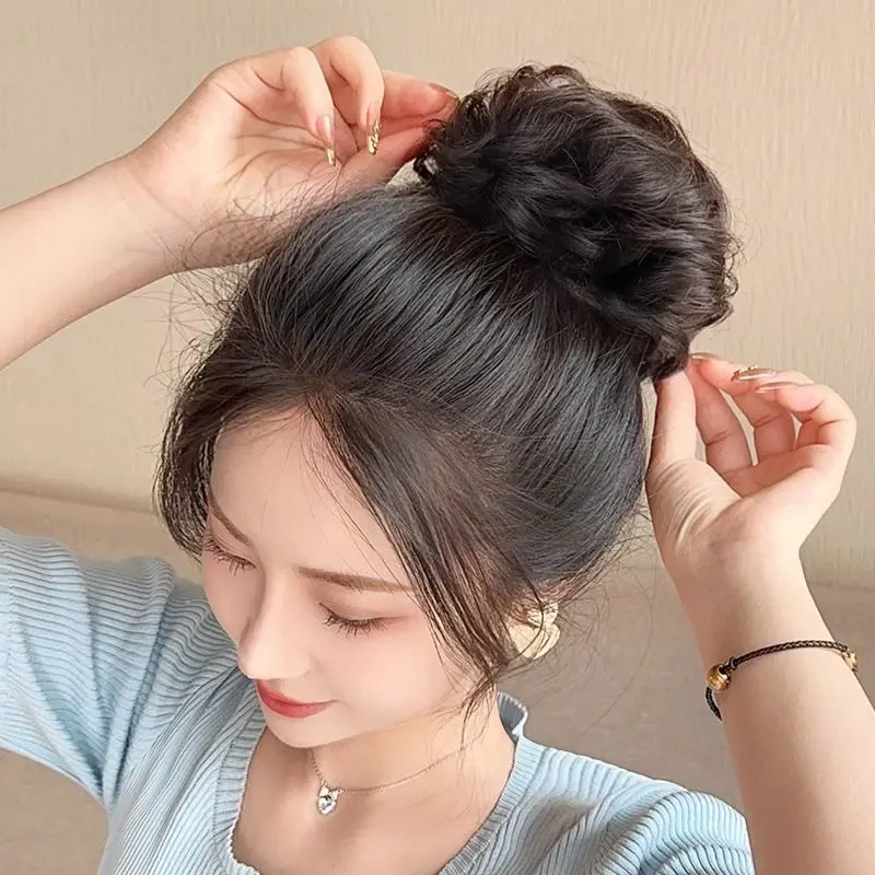 Búi Tóc Giả, Búi Tóc Xoăn, Bồng Bềnh Scrunchies Thật, Tóc Cuộn, Tạo Mẫu, Kiểu Tóc Giống Như Nụ Hôn, Thực Tế, Phụ Kiện Đội Đầu Nữ, Dây Buộc Tóc Hoa Wig crimped  wig 3