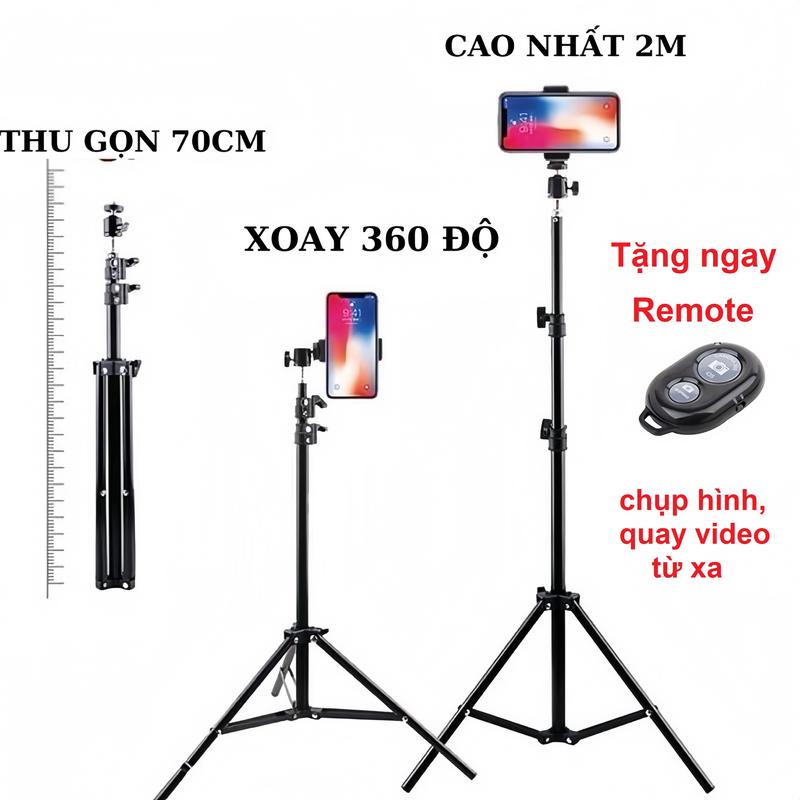 [Tặng nút bấm Bluetooth] Giá Đỡ điện thoại, Nút bấm Chụp Ảnh, Chân Máy Tripod Cây Livestream Có Kẹp Chắc Chắn