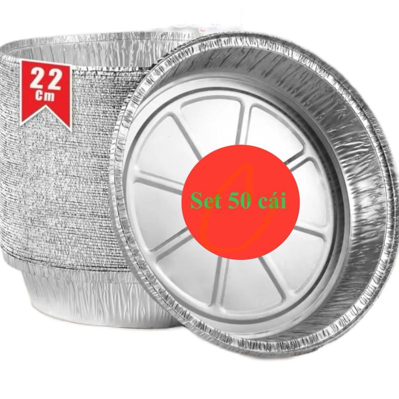 Set 50 Khay Giấy Bạc 22cm Loại 1 Lót Nồi Chiên Không Dầu Lò Nướng Lòng Sâu
