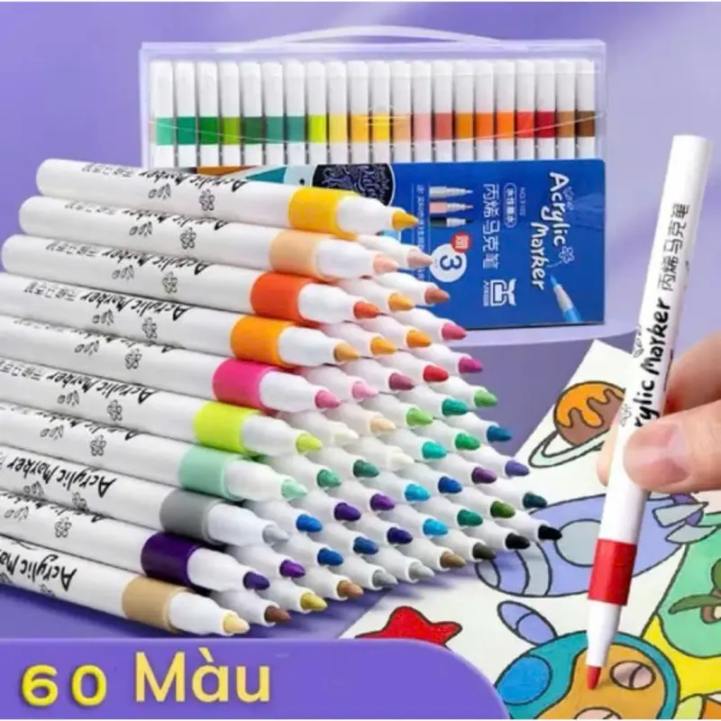 SET 60 Bút Màu, Bút Sơn Acrylic Chống Nước Vẽ Trên Mọi Chất Liệu Bề Mặt