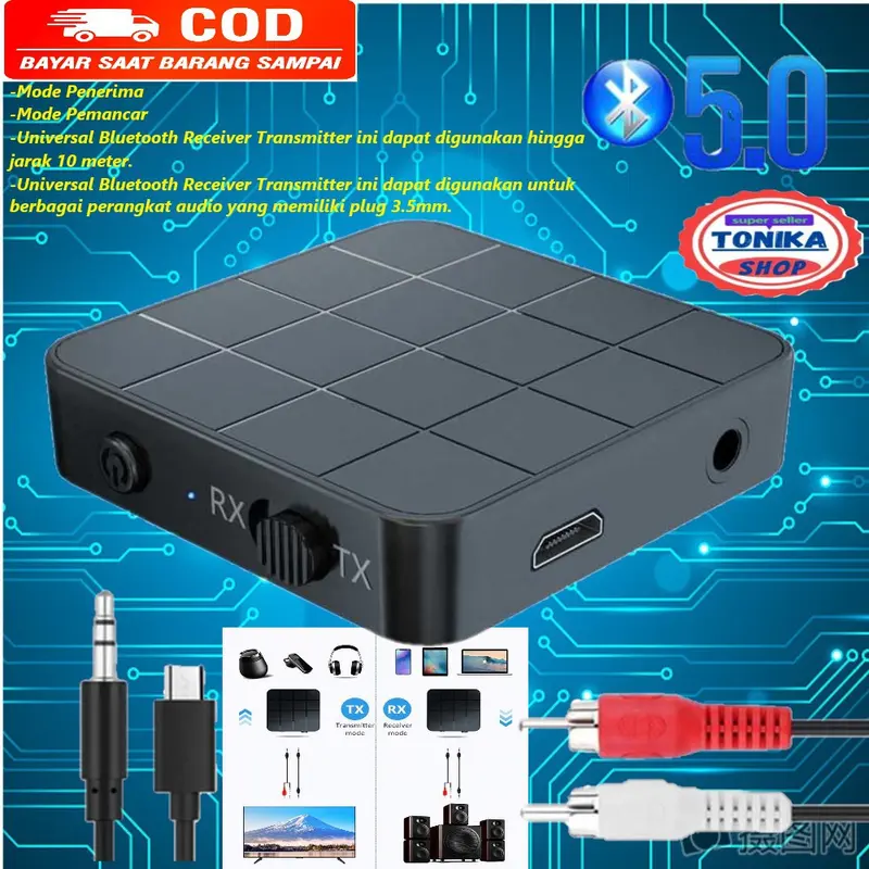 Audio Bluetooth 5.0 Universal Transmitter & Receiver TEBE 2 in 1 - 3.5 Earphone Headphone Speaker Wireless Accessories Plastik 0